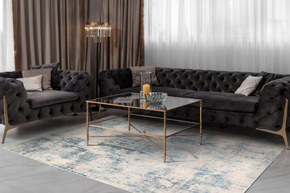 Quartz Traditional Blue Distressed Medium Pile Rug