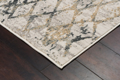 Quartz Traditional Light Beige/Grey Distressed Medium Pile Rug