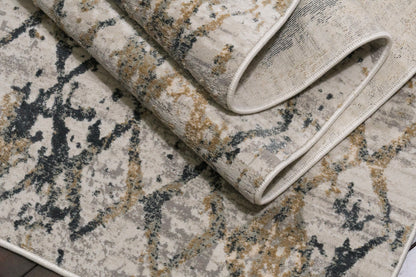Quartz Traditional Light Beige/Grey Distressed Medium Pile Rug