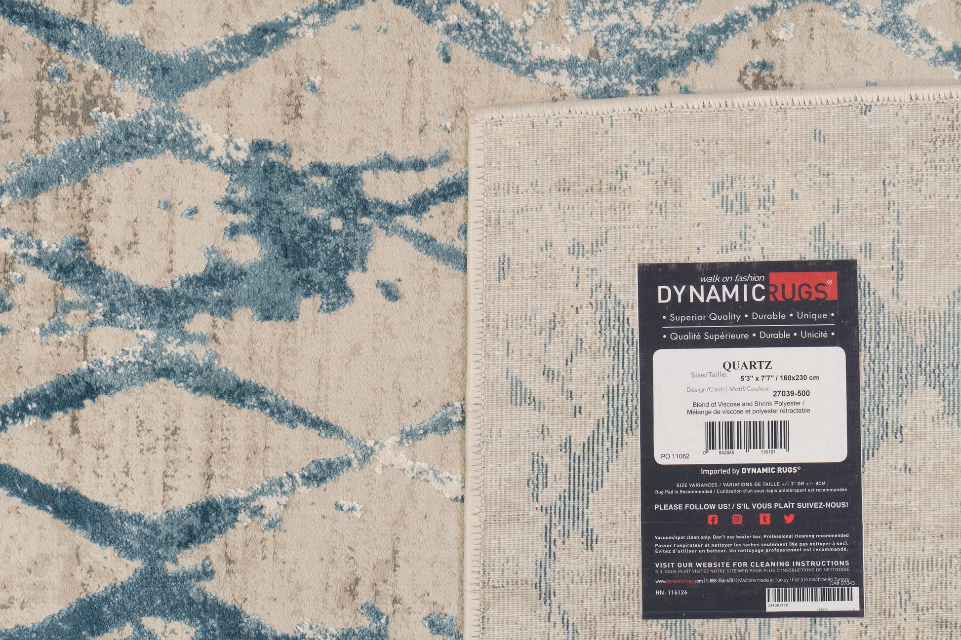 Quartz Traditional Ivory/Blue Distressed Medium Pile Rug