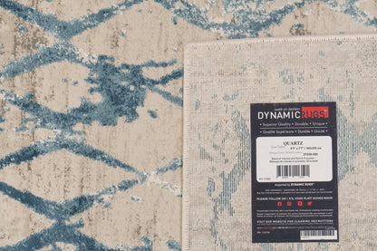 Quartz Traditional Ivory/Blue Distressed Medium Pile Rug