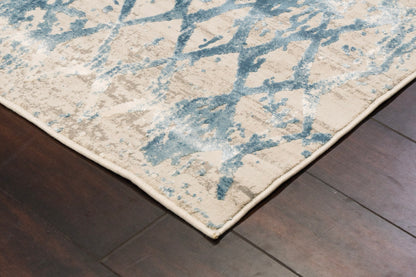 Quartz Traditional Ivory/Blue Distressed Medium Pile Rug