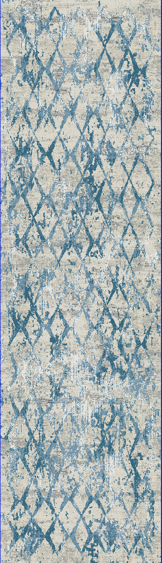 Quartz Traditional Ivory/Blue Distressed Medium Pile Rug