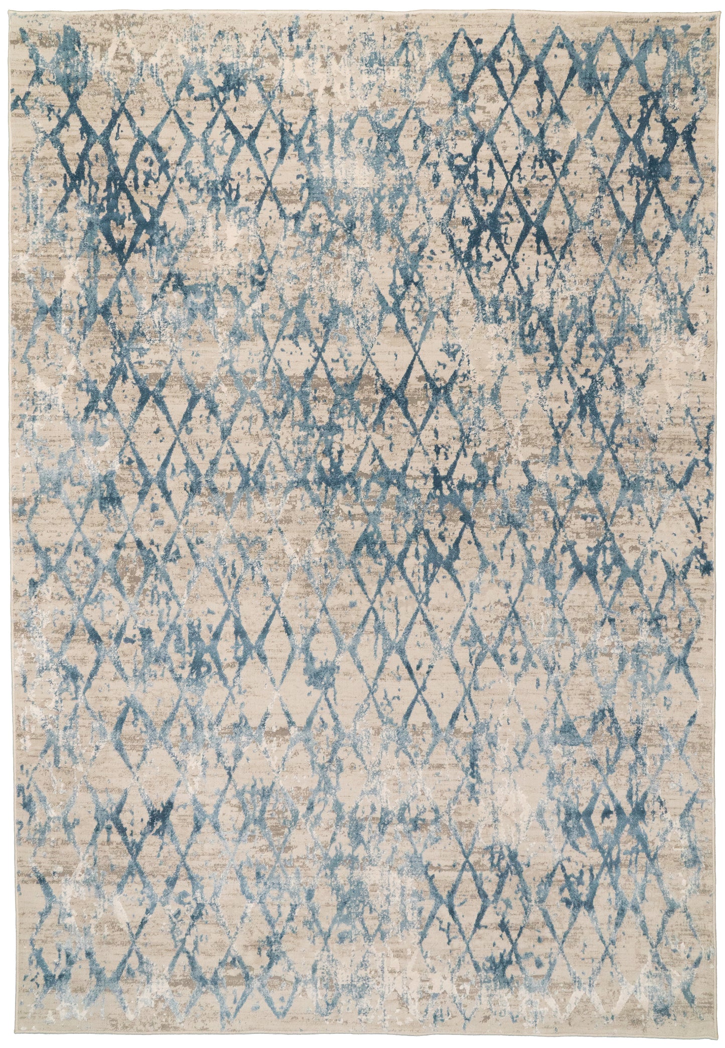 Quartz Traditional Ivory/Blue Distressed Medium Pile Rug