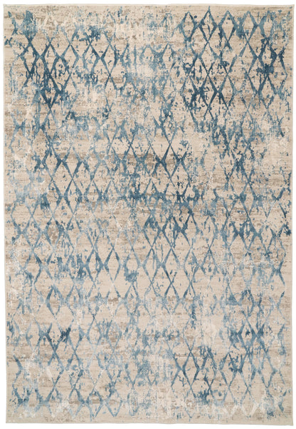Quartz Traditional Ivory/Blue Distressed Medium Pile Rug