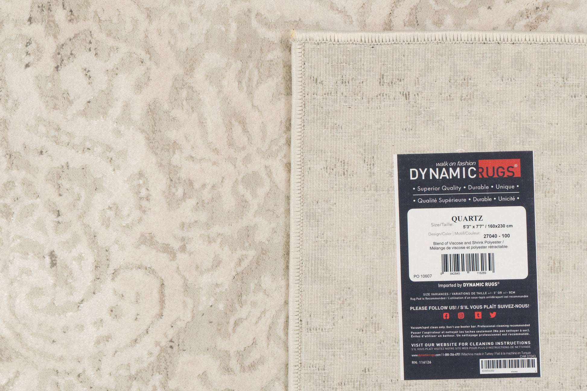 Quartz Traditional Ivory Distressed Medium Pile Rug