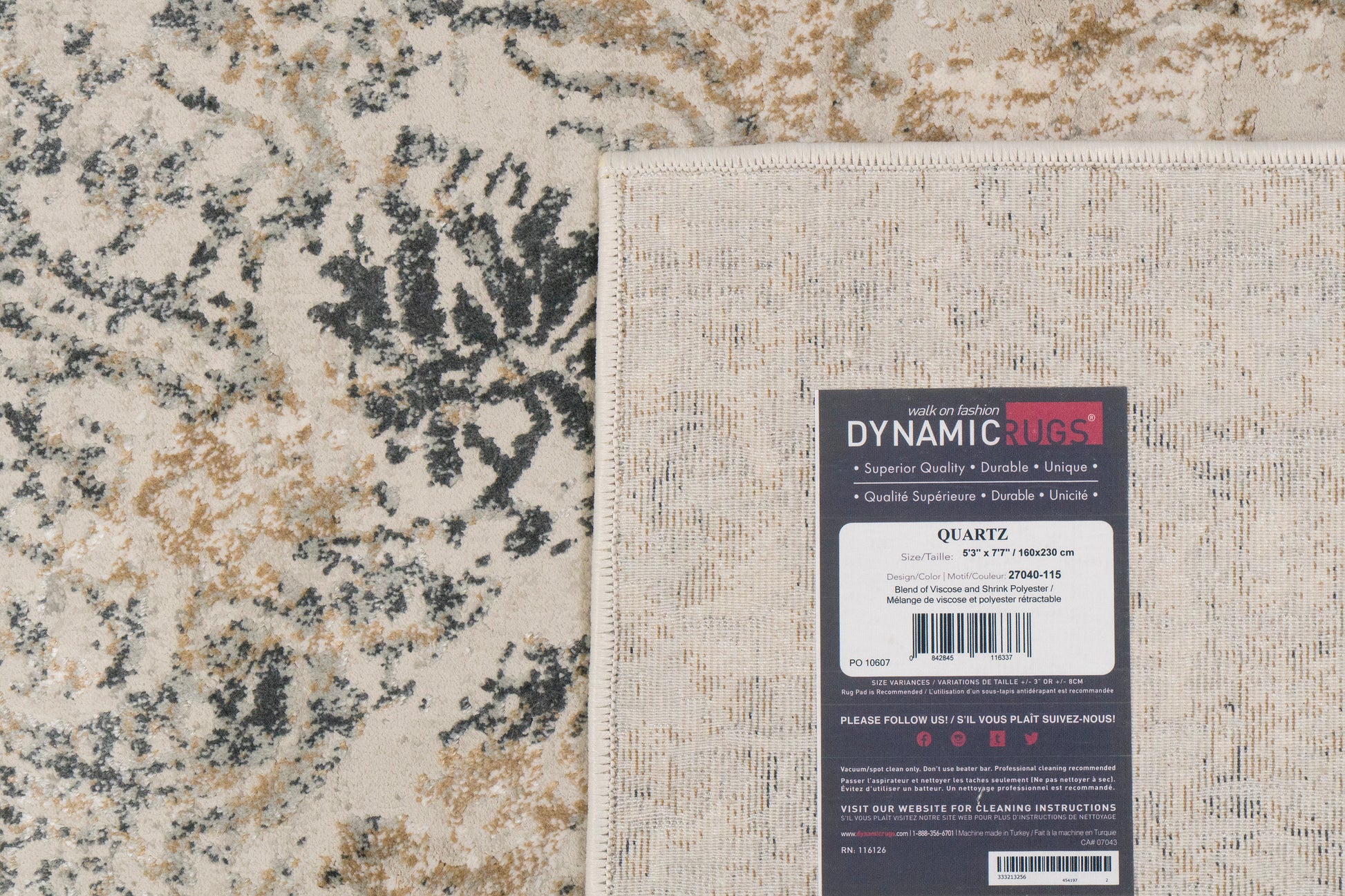 Quartz Traditional Light Beige/Grey Distressed Medium Pile Rug