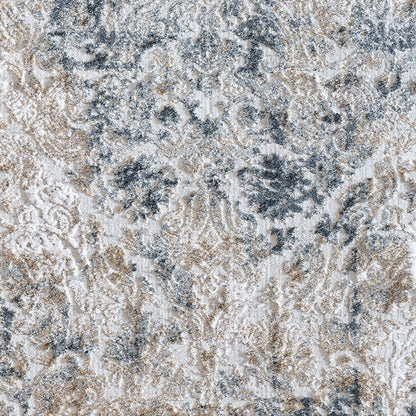 Quartz Traditional Light Beige/Grey Distressed Medium Pile Rug
