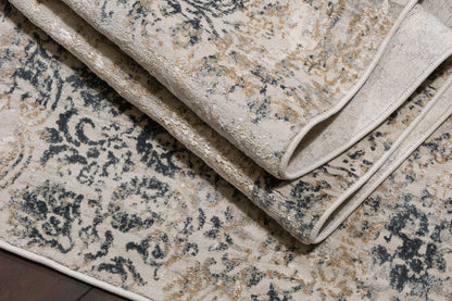 Quartz Traditional Light Beige/Grey Distressed Medium Pile Rug