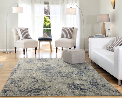Quartz Traditional Light Beige/Grey Distressed Medium Pile Rug