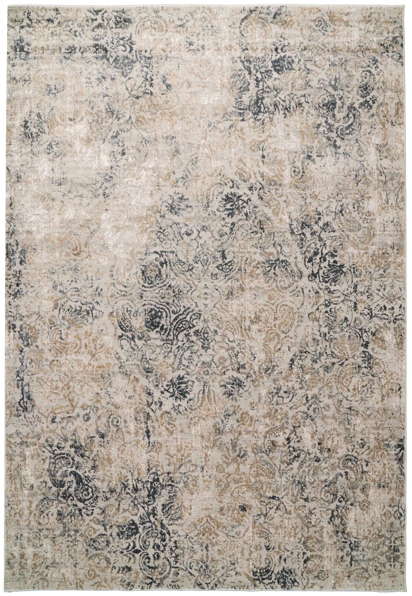 Quartz Traditional Light Beige/Grey Distressed Medium Pile Rug
