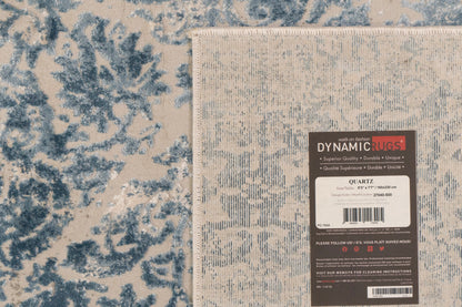Quartz Traditional Ivory/Blue Distressed Medium Pile Rug