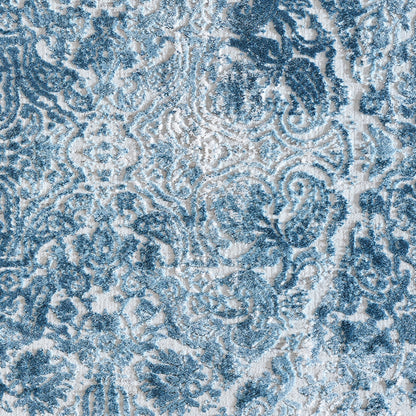 Quartz Traditional Ivory/Blue Distressed Medium Pile Rug