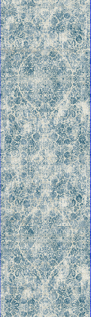 Quartz Traditional Ivory/Blue Distressed Medium Pile Rug