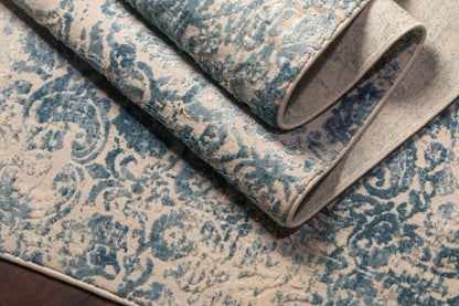 Quartz Traditional Ivory/Blue Distressed Medium Pile Rug