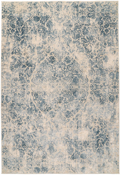 Quartz Traditional Ivory/Blue Distressed Medium Pile Rug