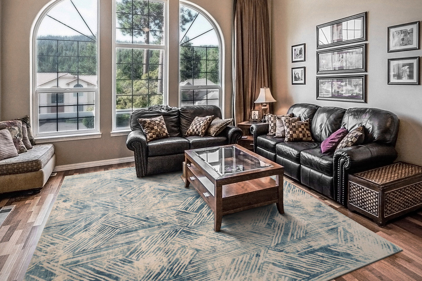 Quartz Transitional Beige/Blue Distressed Medium Pile Rug