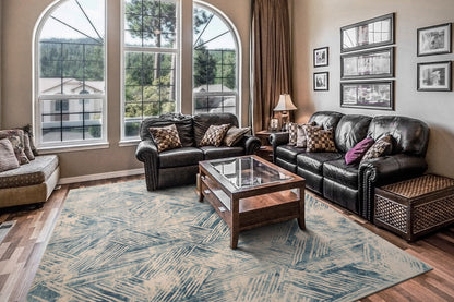 Quartz Transitional Beige/Blue Distressed Medium Pile Rug