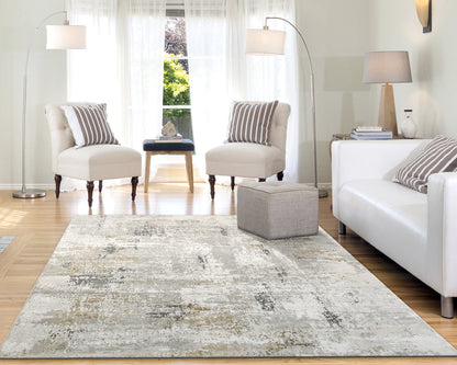 Quartz Transitional Ivory/Grey Distressed Medium Pile Rug