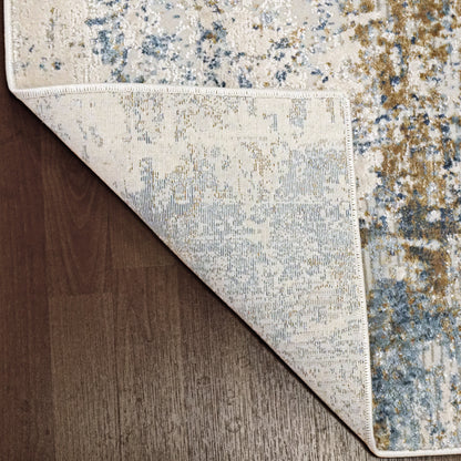 Quartz Transitional Ivory/Blue Distressed Medium Pile Rug