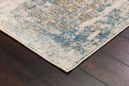 Quartz Transitional Ivory/Blue Distressed Medium Pile Rug