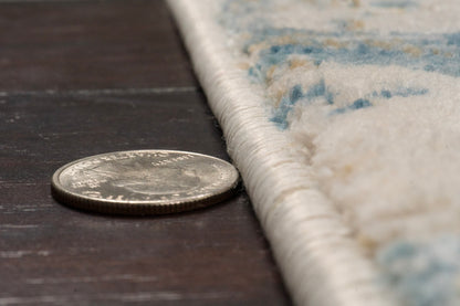 Quartz Transitional Ivory/Blue Distressed Medium Pile Rug