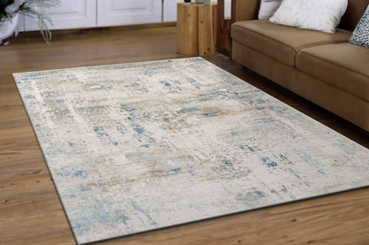 Quartz Transitional Ivory/Blue Distressed Medium Pile Rug