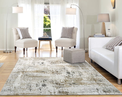 Quartz Transitional Ivory/Grey Distressed Medium Pile Rug