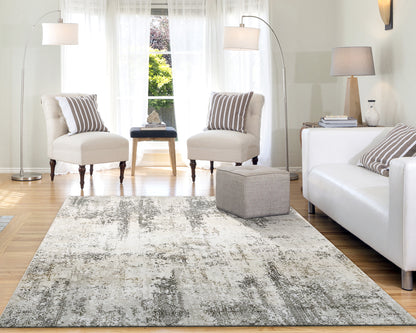 Quartz Transitional Ivory/Grey Distressed Medium Pile Rug
