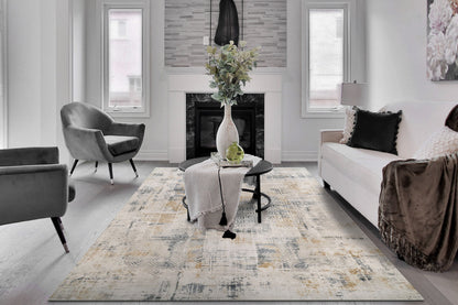 Quartz Transitional Ivory/Slate Distressed Medium Pile Rug
