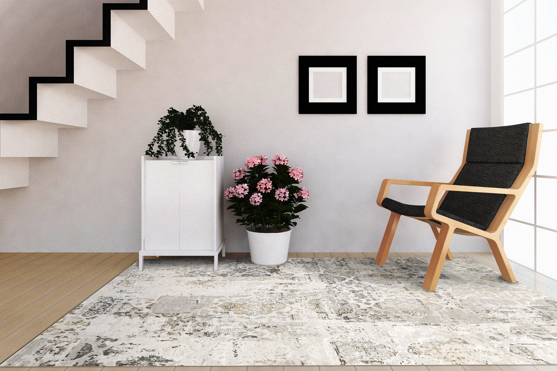 Quartz Transitional Ivory/Grey Distressed Medium Pile Rug