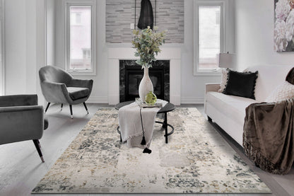 Quartz Transitional Ivory/Grey Distressed Medium Pile Rug