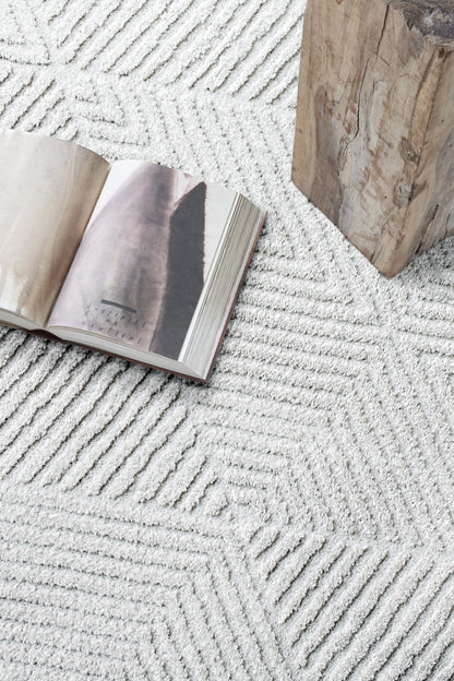 Quin Modern Ivory Geometric High-Low Rug