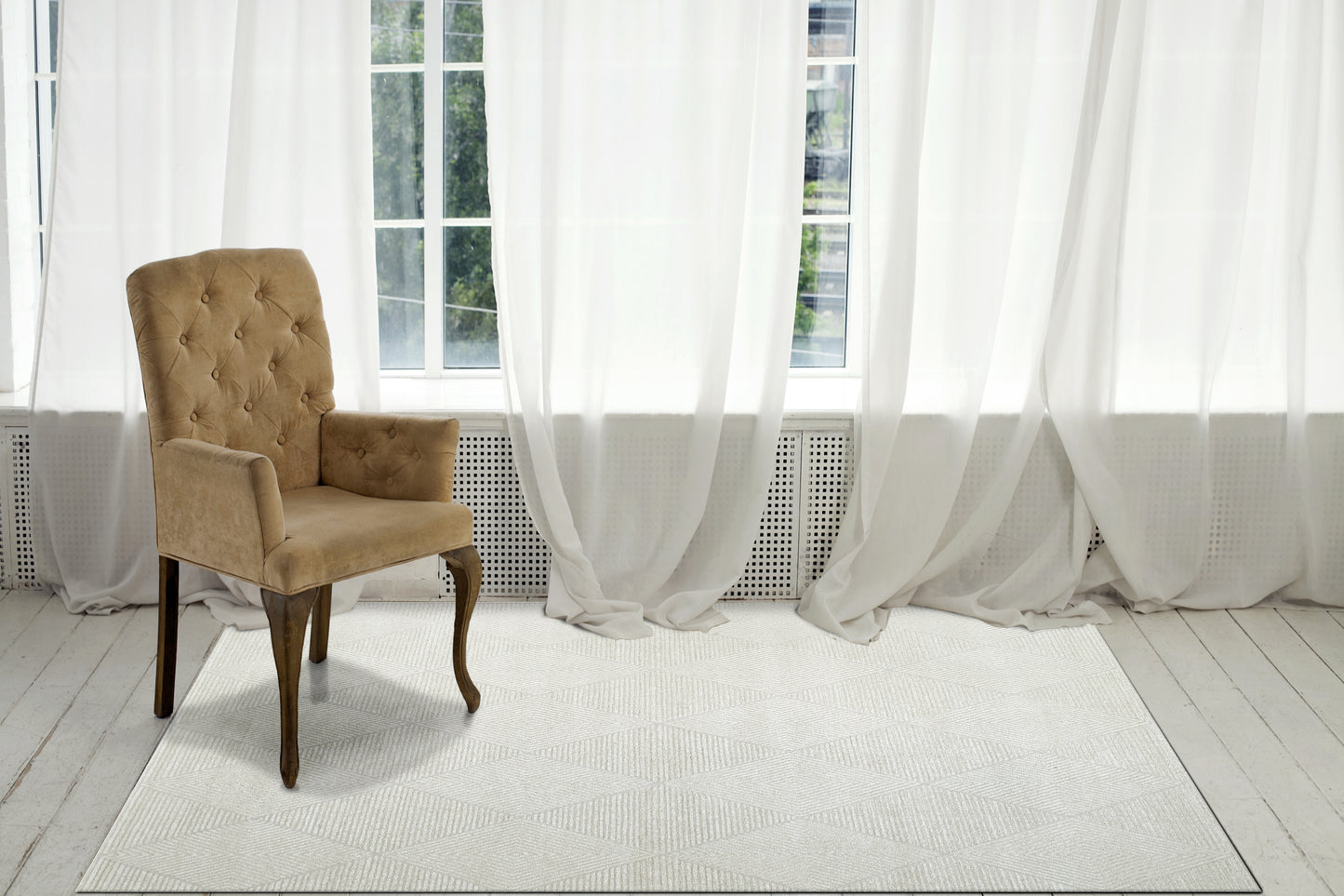 Quin Modern Ivory Geometric High-Low Rug