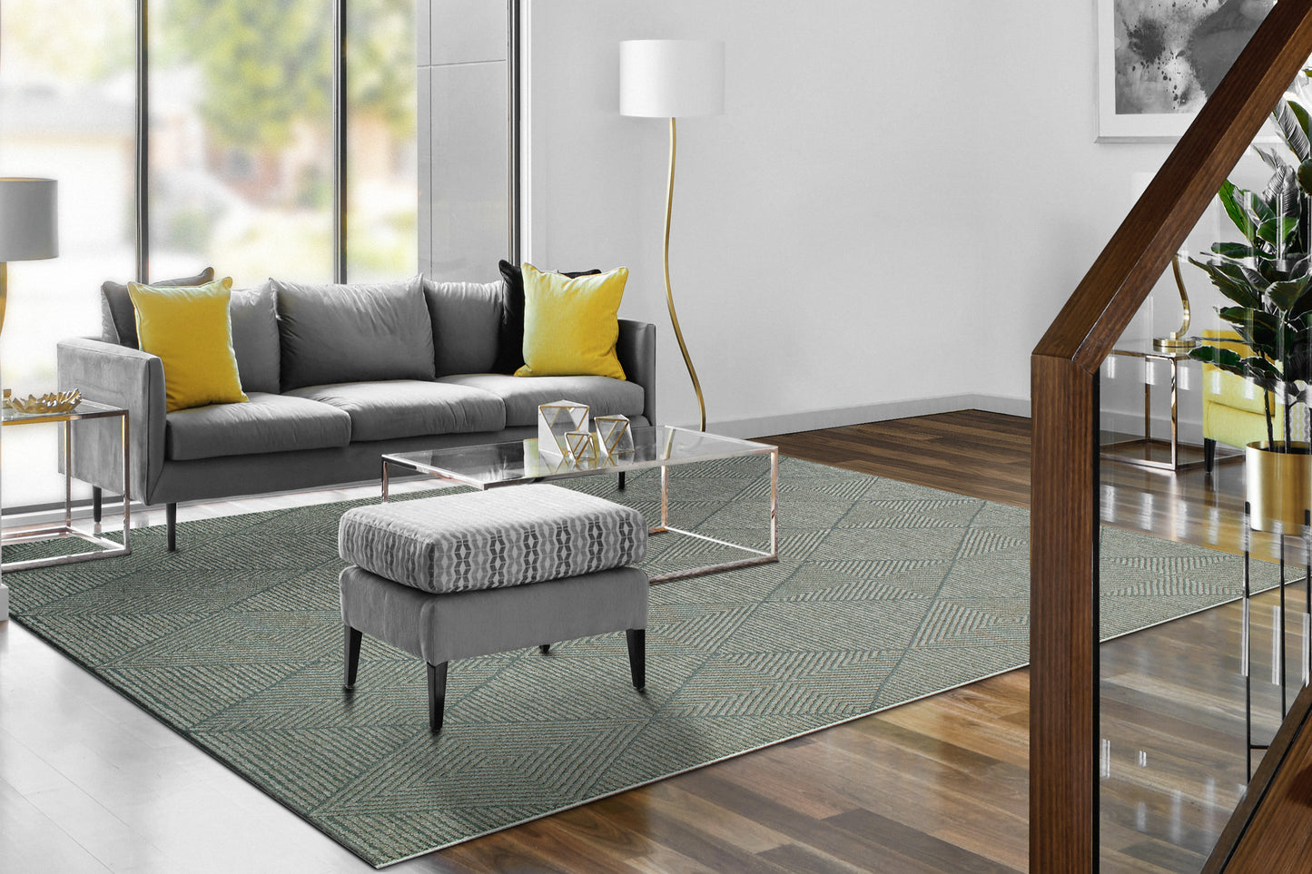 Quin Modern Dark Grey Geometric High-Low Rug