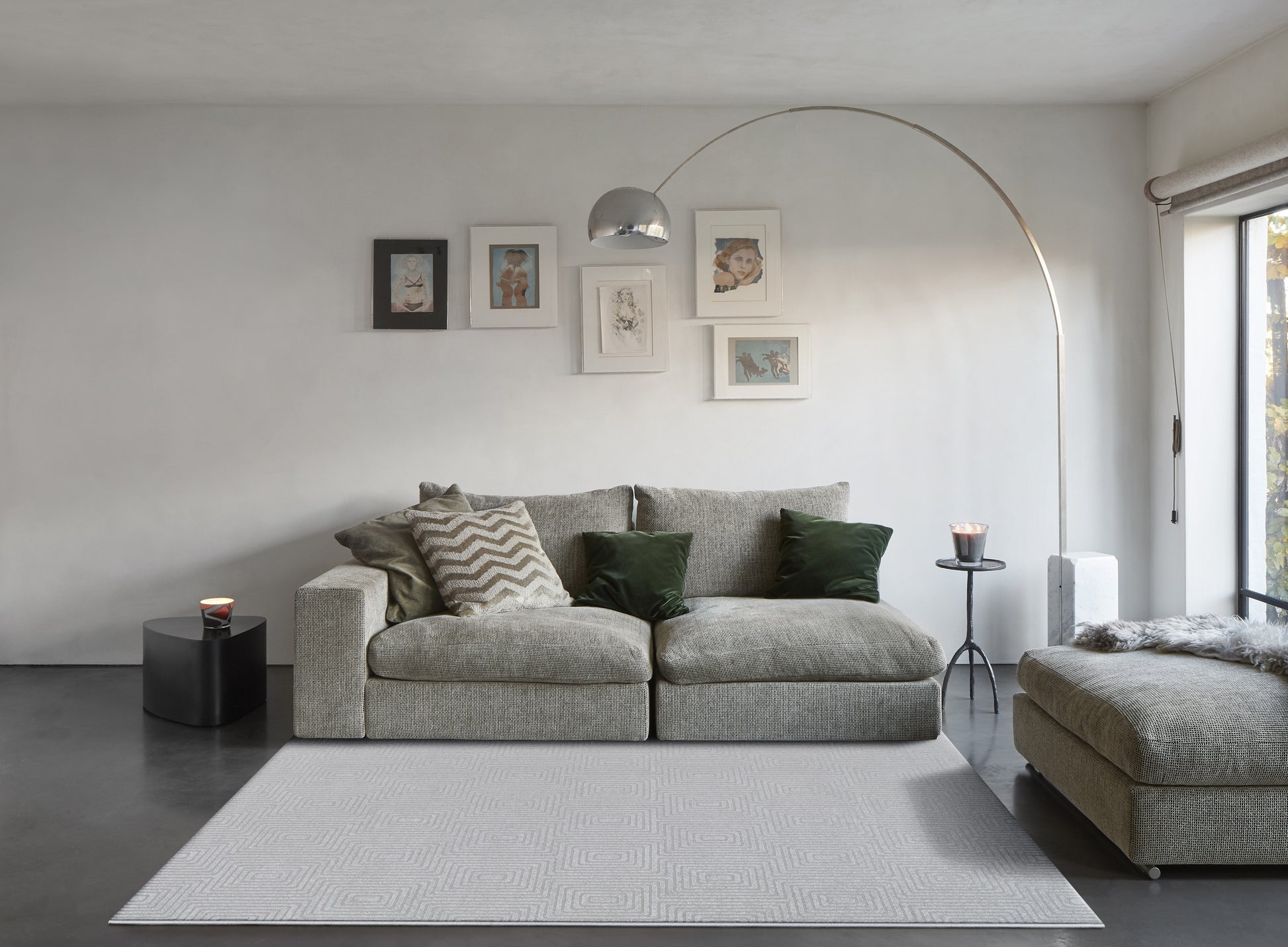 Quin Modern Light Grey Geometric High-Low Rug