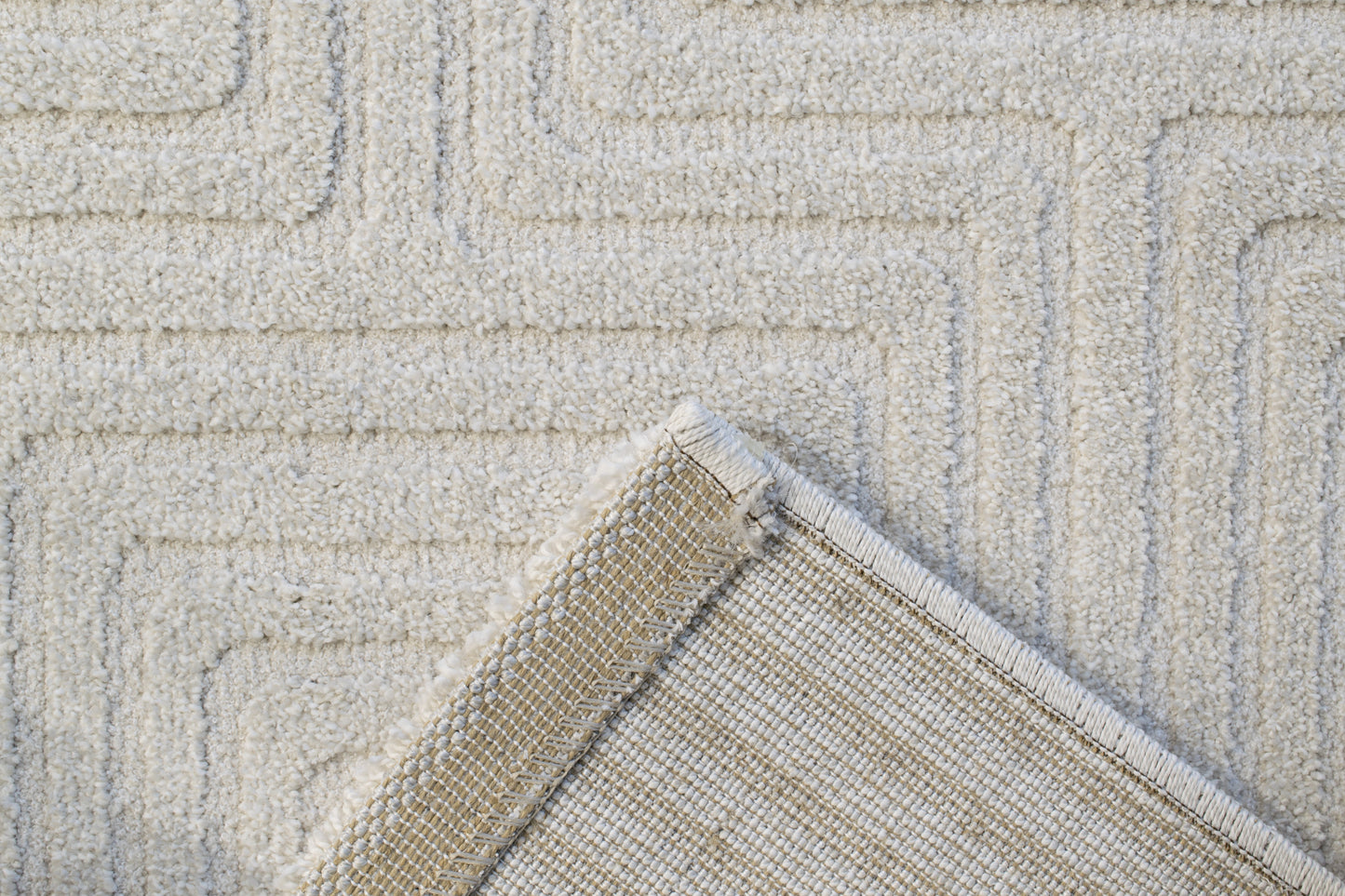 Quin Modern Ivory Geometric High-Low Rug