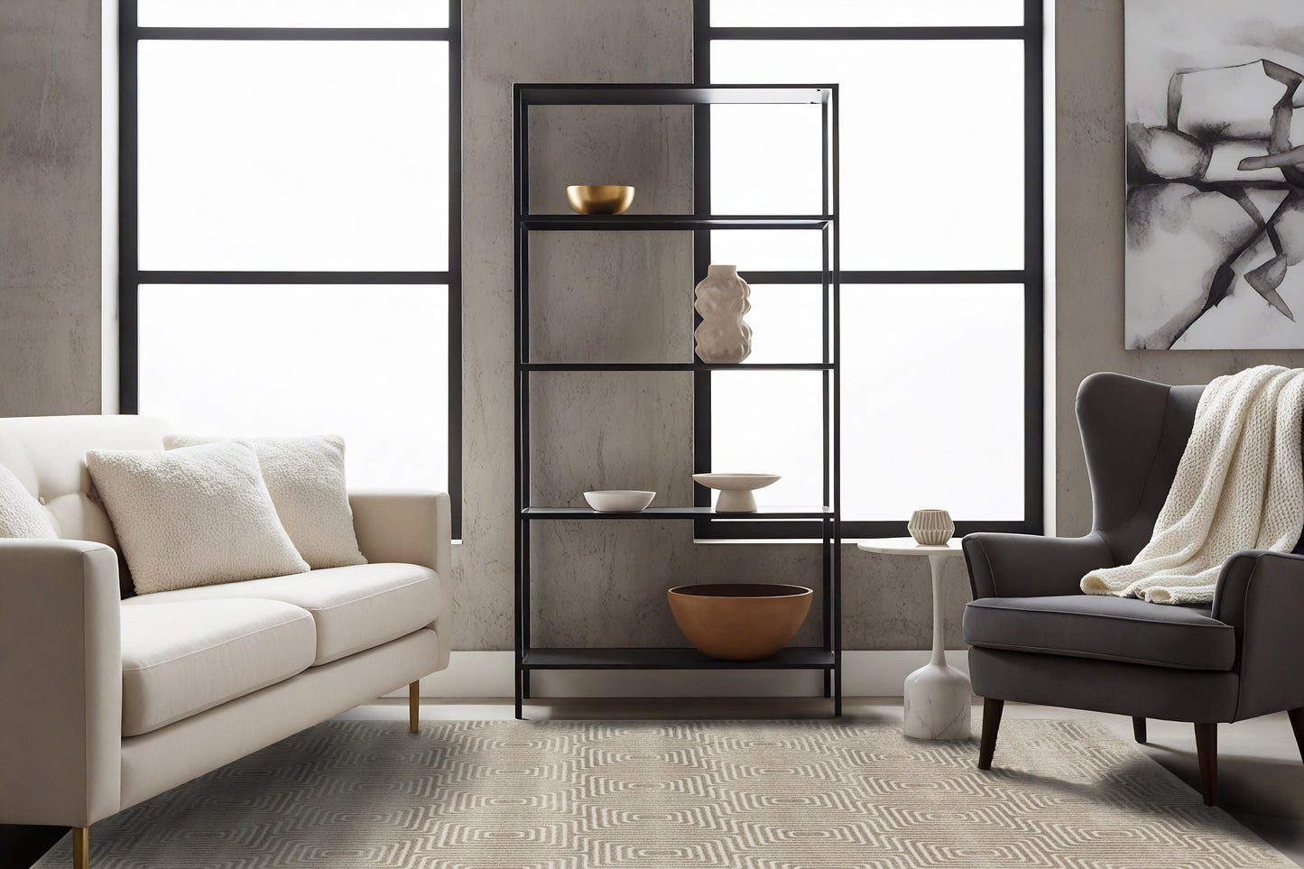 Quin Modern Grey Geometric High-Low Rug