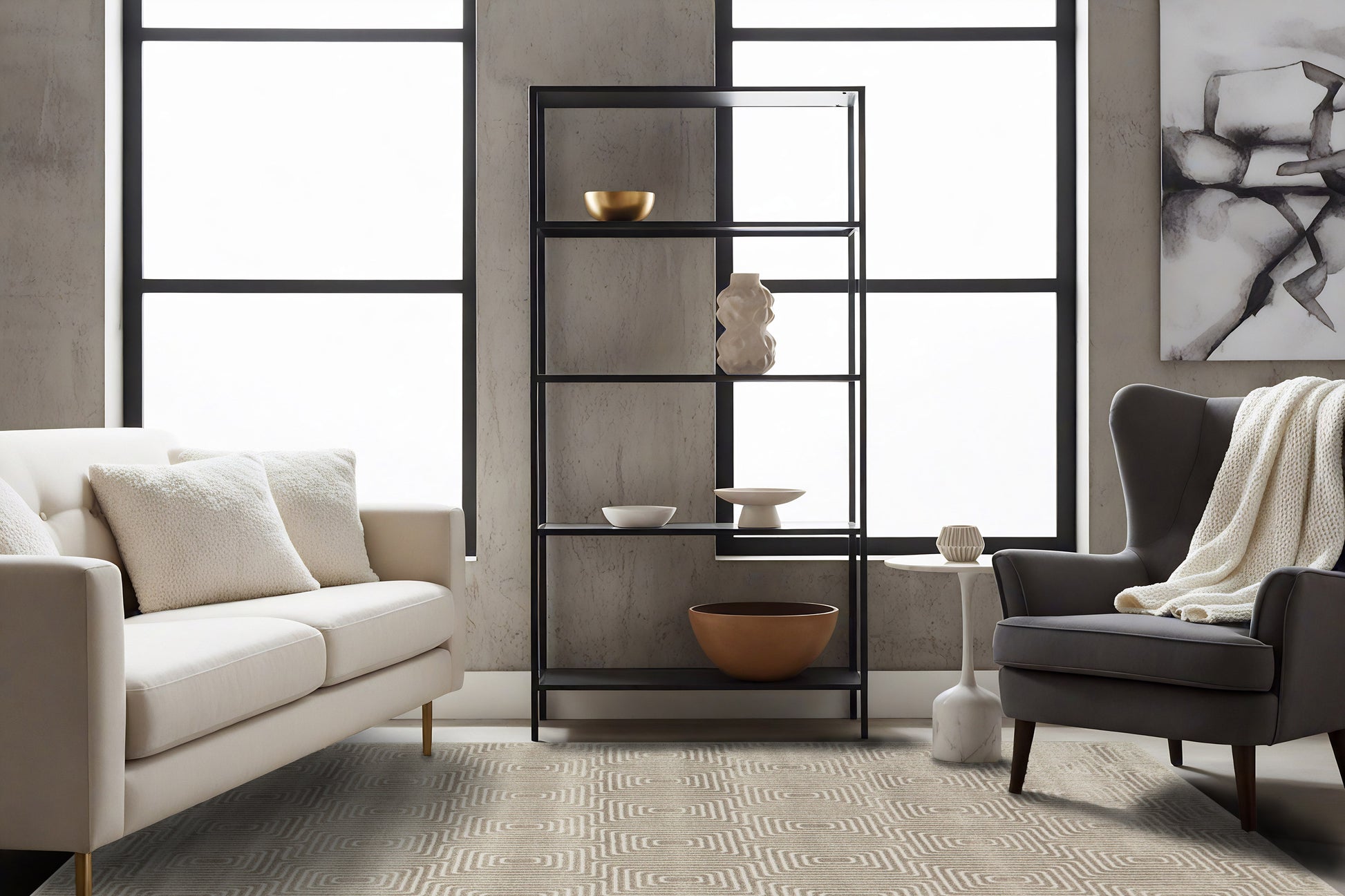 Quin Modern Grey Geometric High-Low Rug