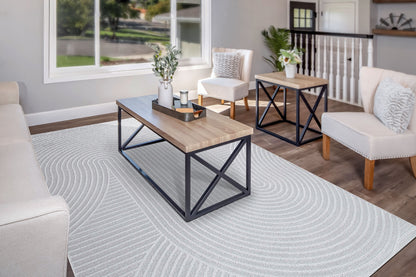 Quin Modern Ivory Geometric High-Low Rug