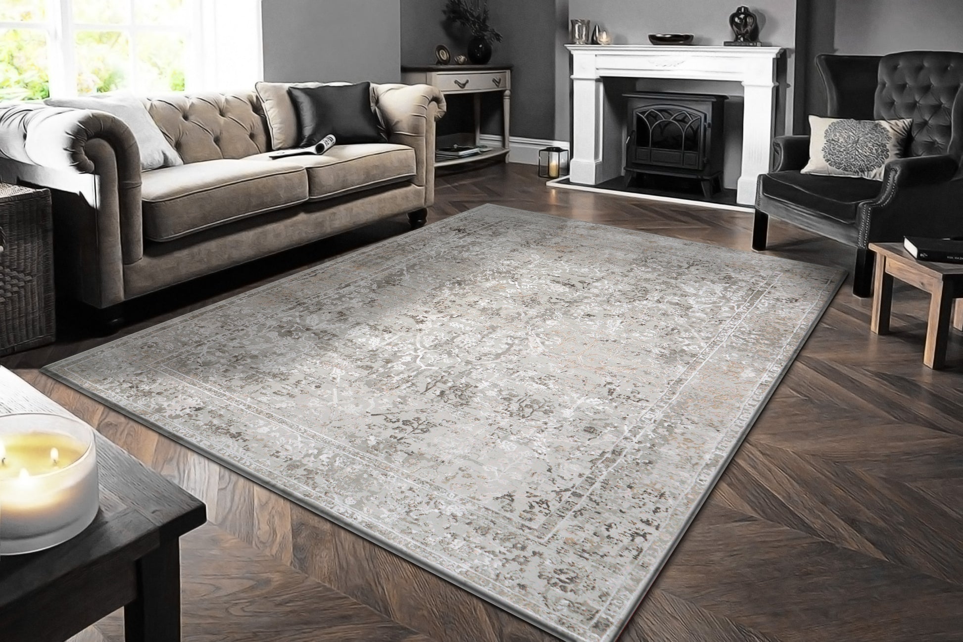 Renaissance Transitional Ivory/Grey/Rust Oriental Medium Pile Rug