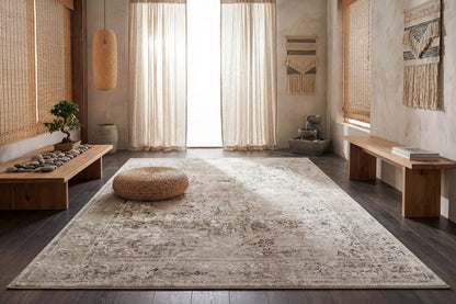 Renaissance Transitional Ivory/Grey/Rust Oriental Medium Pile Rug
