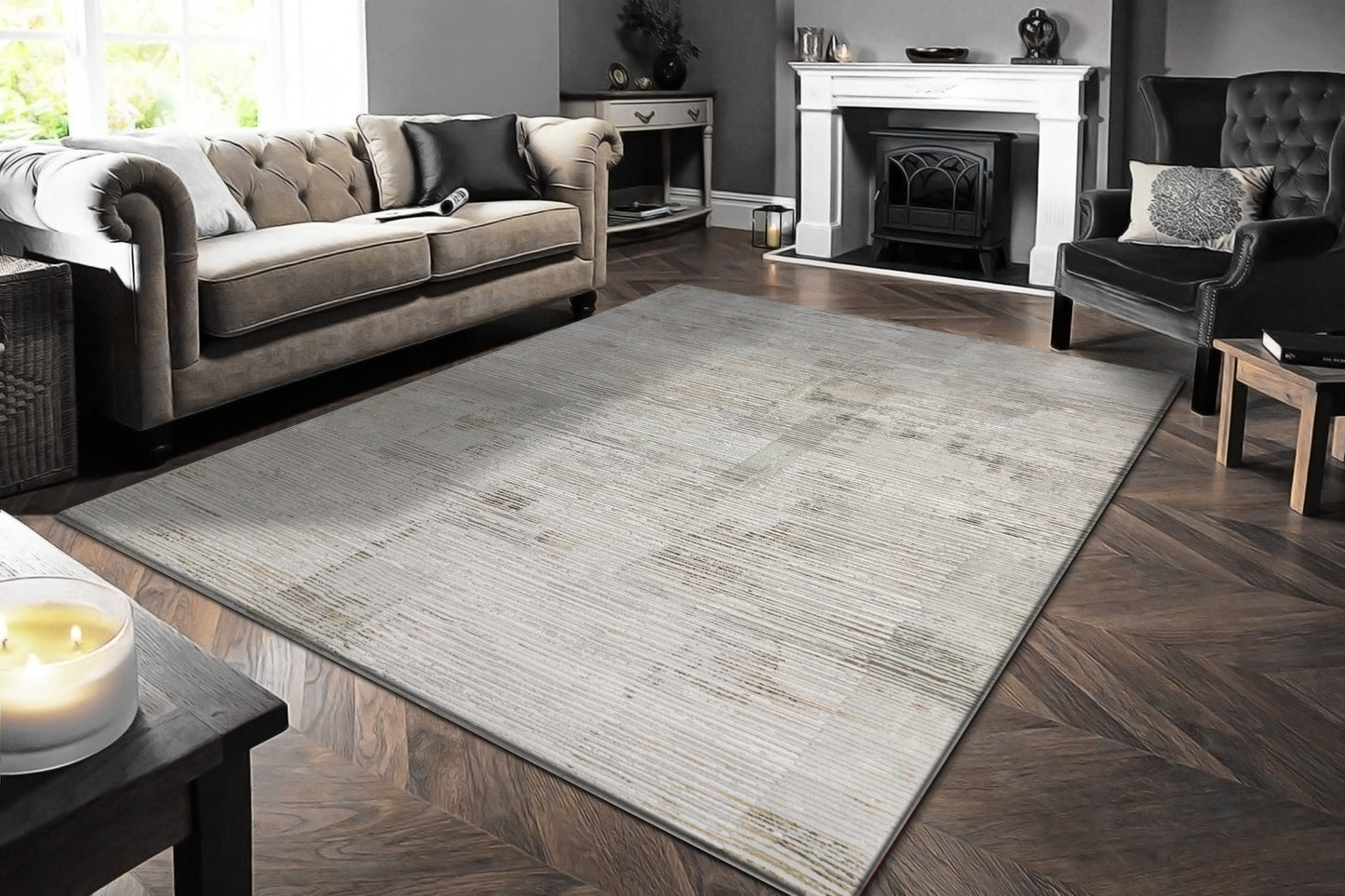 Renaissance Modern Ivory/Grey Abstract Medium Pile Rug