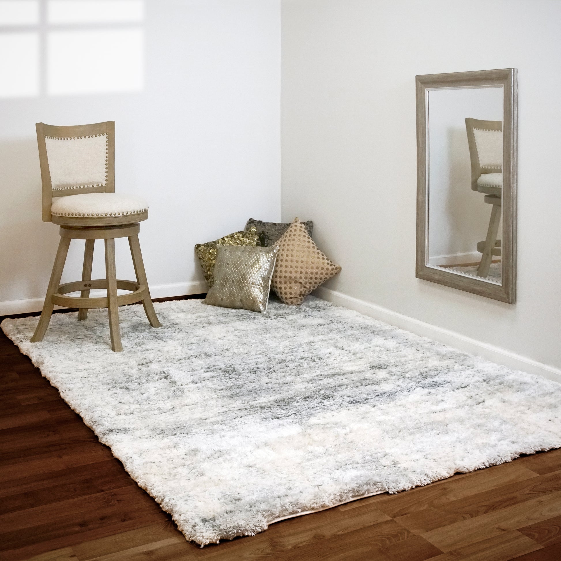 Reverie Contemporary Cream/Grey Geometric High Pile Rug