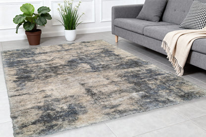 Reverie Contemporary Cream/Grey Geometric High Pile Rug
