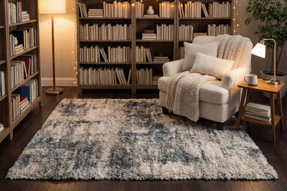 Reverie Contemporary Cream/Grey Geometric High Pile Rug