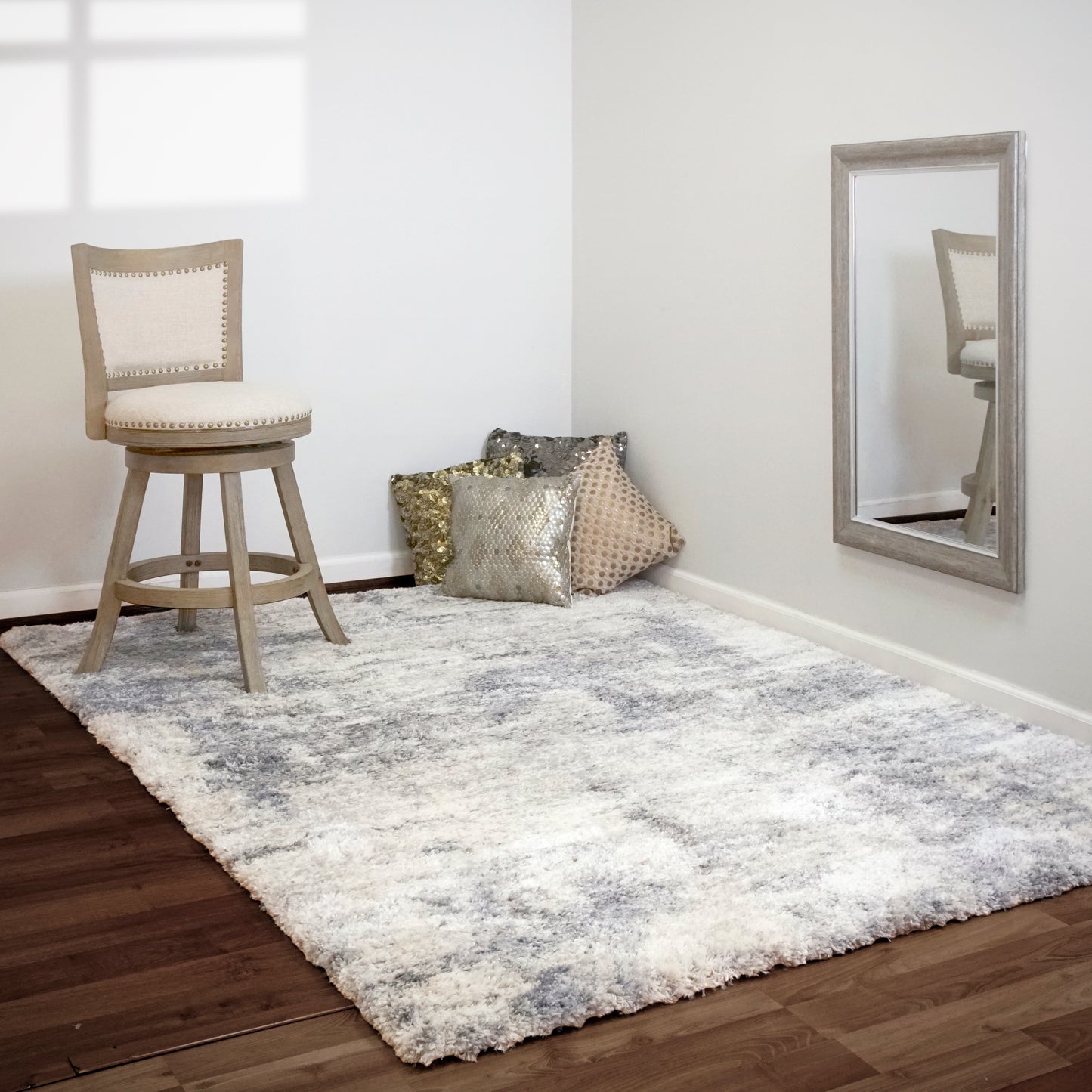 Reverie Contemporary Cream/Grey Geometric High Pile Rug