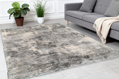 Reverie Contemporary Cream/Grey Geometric High Pile Rug