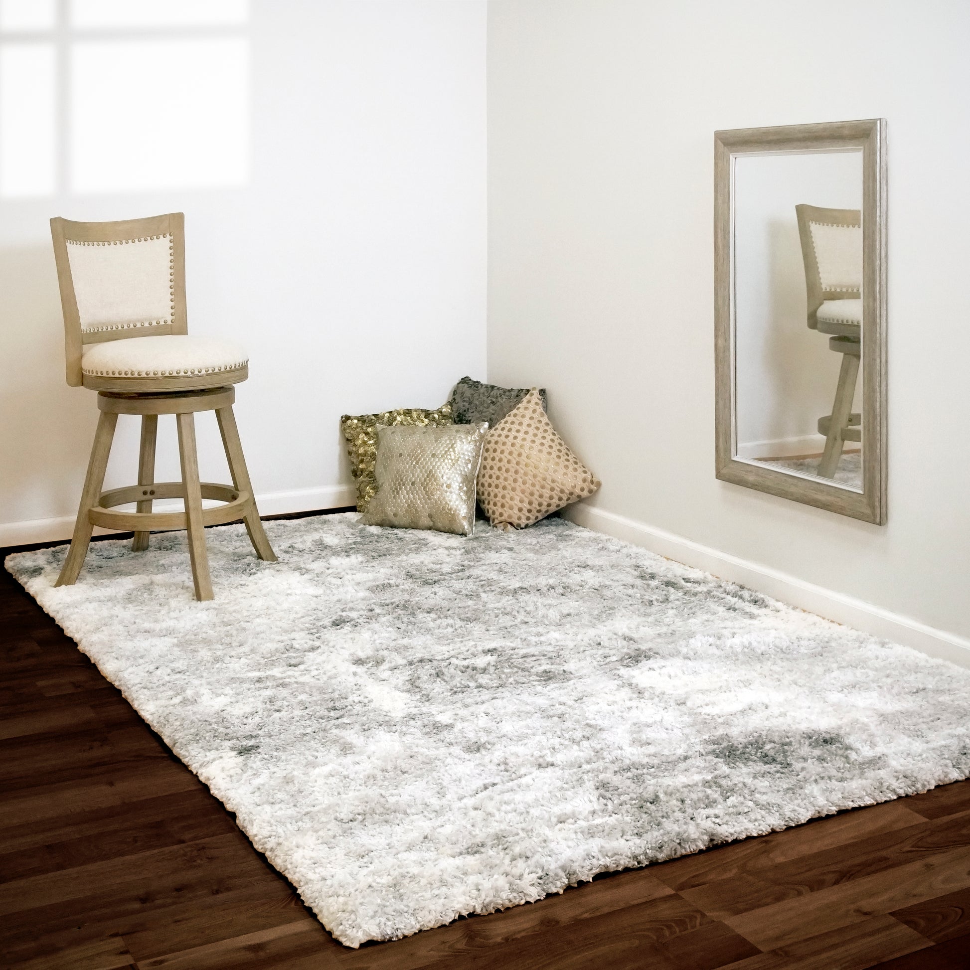 Reverie Contemporary Cream/Grey Geometric High Pile Rug