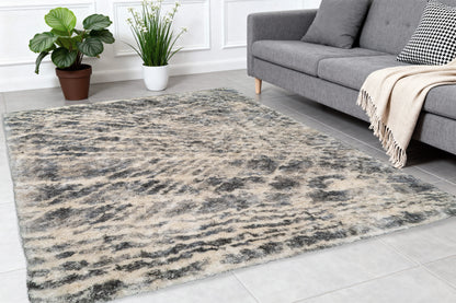 Reverie Contemporary Cream/Grey Geometric High Pile Rug